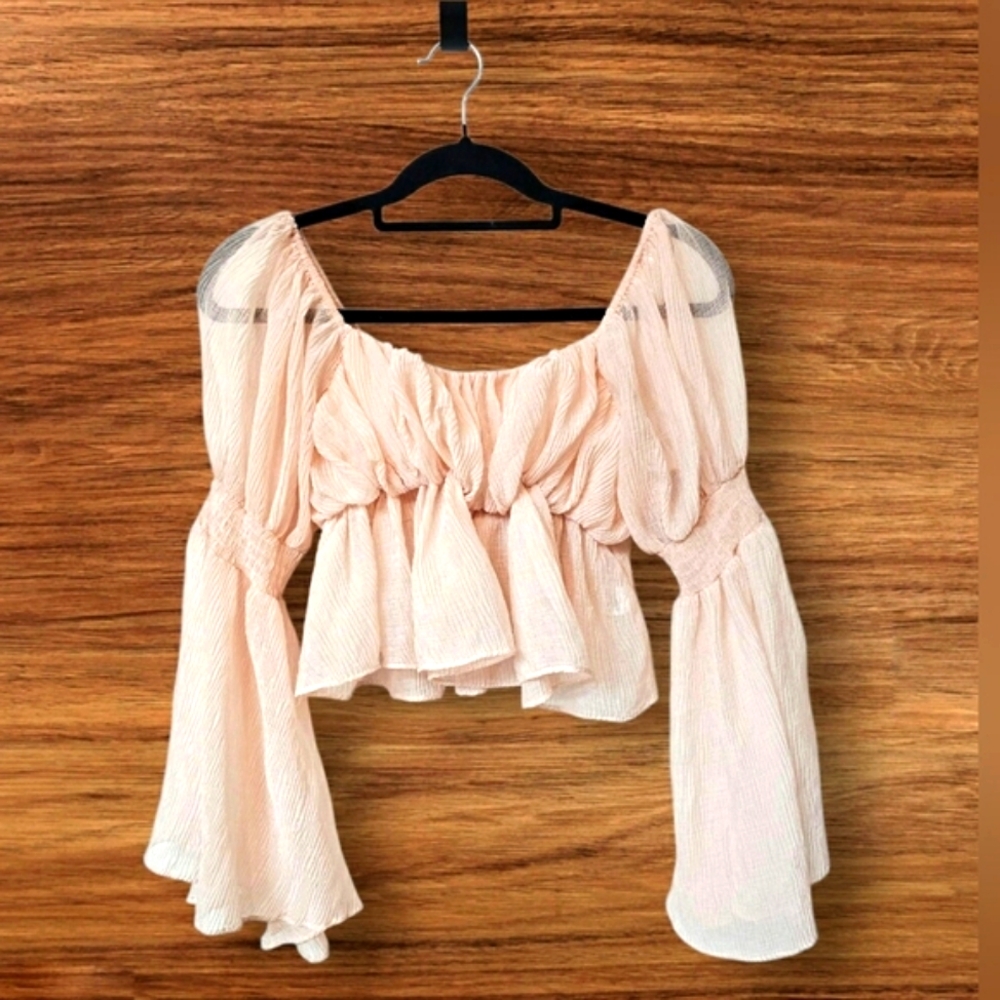 Light Pink Peasant Blouse with Balloon Sleeves